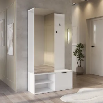 Dulap cu pantofar, cuier si oglinda ELTAP, Oturra, 100x35x189 cm, PAL, alb 3c4c imagine