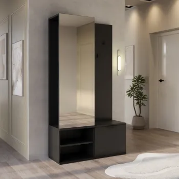 Dulap cu pantofar, cuier si oglinda ELTAP, Oturra, 100x35x189 cm, PAL, negru 2057 imagine