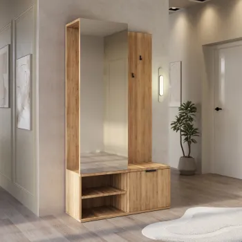 Dulap cu pantofar, cuier si oglinda ELTAP, Oturra, 100x35x189 cm, PAL, stejar 25f6 imagine