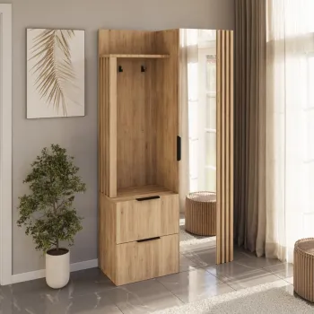 Dulap cu pantofar, cuier si oglinda ELTAP, Riganni, 100x35x180 cm, PAL, stejar 25af imagine