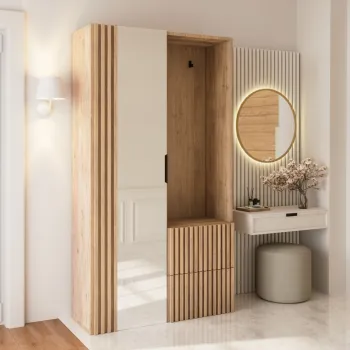 Dulap cu pantofar, cuier si oglinda ELTAP, Vimeiro, 100x35x180 cm, PAL, stejar 7355 imagine