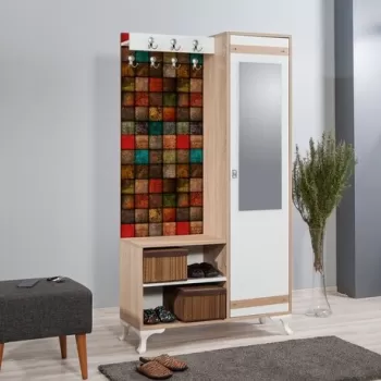 Dulap cu pantofar, cuier si oglinda Inci 723, Vella, 125x36x195 cm, multicolor b359 imagine