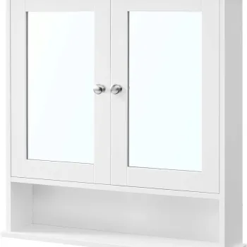 Dulap de baie / cabinet de perete, Vasagle, 56x13x58 cm, MDF/sticla, alb 2b40 imagine