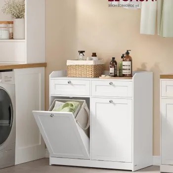 Dulap de baie cu 2 cusuri de rufe integrate, Vasagle, 78.9x40x80 cm, MDF/poliester, alb cloud ce2c imagine