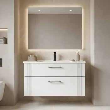 Dulap de baie cu chiuveta, Hanah Home, Bari 100 v2, Alb mat a971 imagine
