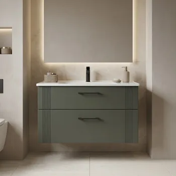 Dulap de baie cu chiuveta, Hanah Home, Bari 100 v2, Verde Mat 5e50 imagine