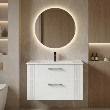 Dulap de baie cu chiuveta, Hanah Home, Bari 85 v2, Alb mat 91de imagine