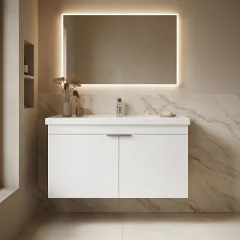 Dulap de baie cu chiuveta, Hanah Home, Desna 90, Alb mat f263 imagine