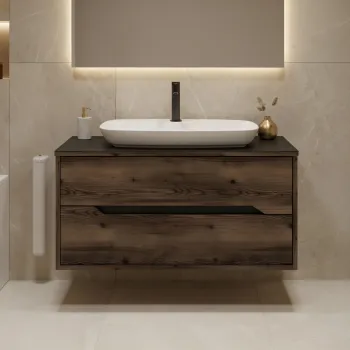 Dulap de baie cu chiuveta, Hanah Home, Galia 100 v2, Maro inchis b8af imagine