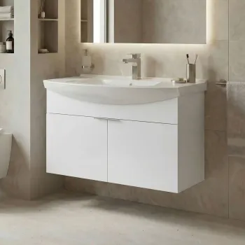 Dulap de baie cu chiuveta, Hanah Home, Purus 100, Alb c77d imagine