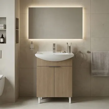 Dulap de baie cu chiuveta, Hanah Home, Purus 55, Stejar Sonomo 4377 imagine