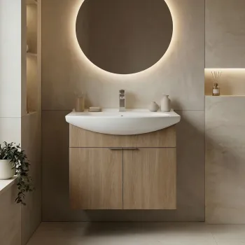 Dulap de baie cu chiuveta, Hanah Home, Purus 65, Stejar Sonomo 5051 imagine