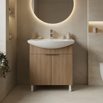 Dulap de baie cu chiuveta, Hanah Home, Purus 65, Stejar Sonomo eb92 imagine