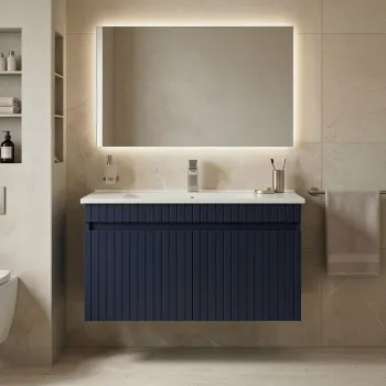 Dulap de baie cu chiuveta, Hanah Home, Tivoli 85, Albastru marin mat 3fbd imagine