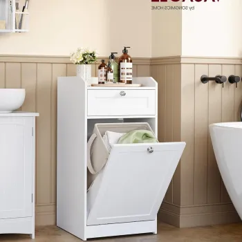 Dulap de baie cu cos de rufe integrat, Vasagle, 40x40x80 cm, MDF/poliester, alb cloud 49db imagine