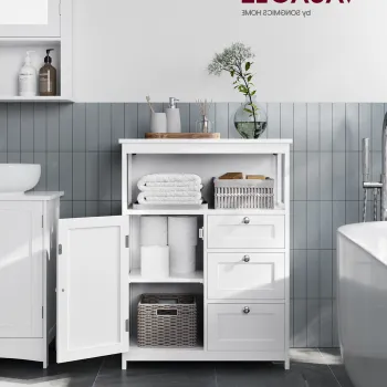 Dulap de baie cu sertare si rafturi, Vasagle, 60x30x80 cm, MDF, alb 325c imagine