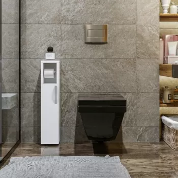 Dulap de baie cu suport hartie igienica Star, Kalune Design, 15x12x65 cm, alb da9a imagine
