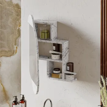 Dulap de baie, Decortie, Cloud Storage Bathroom Wall Mirror, 60x75x13 cm, PAL, Carrara cfea imagine