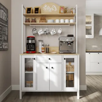Dulap de bar pentru cafea, Cordelia, FRN-20075-1, 120x210x50 cm, PAL, Maro/Alb 0020 imagine