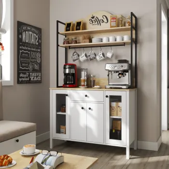 Dulap de bar pentru cafea, Cordelia, FRN-20075, 120x210x50 cm, PAL, Maro/Alb 5d4a imagine