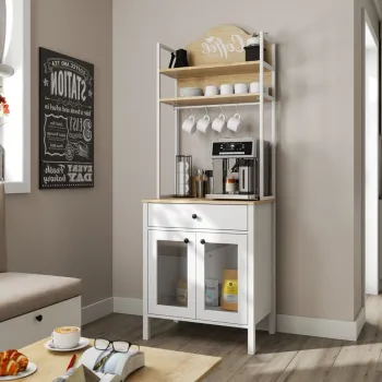 Dulap de bar pentru cafea, Cordelia, FRN-20076-1, 75x210x50 cm, PAL, Maro/Alb c465 imagine
