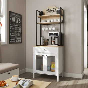 Dulap de bar pentru cafea, Cordelia, FRN-20076, 75x210x50 cm, PAL, Maro/Alb 371c imagine