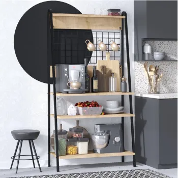 Dulap de bar pentru cafea, Elegance, Barista, 84x170x40 cm, PAL, Stejar safir / negru f6f1 imagine