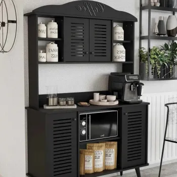 Dulap de bar pentru cafea, Hanah Home, Avior 120, 120x170x40 cm, MDF LAMINAT, Negru e05e imagine