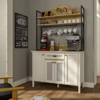 Dulap de bar pentru cafea, Hanah Home, FRN-21027, 125.4x210.3x52.1 cm, PAL, Crem / Stejar / Negru f77a imagine