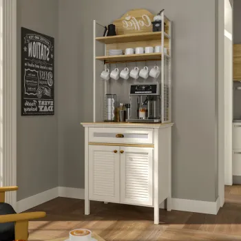 Dulap de bar pentru cafea, Hanah Home, FRN-21028-1, 80.4x210x52.1 cm, PAL, Crem / Stejar / Alb fc4d imagine