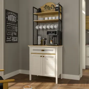 Dulap de bar pentru cafea, Hanah Home, FRN-21028, 80.4x210x52.1 cm, PAL, Crem / Stejar / Negru a837 imagine