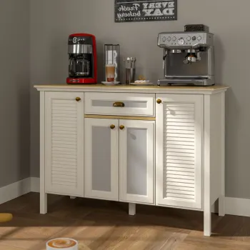 Dulap de bar pentru cafea, Hanah Home, FRN-21034, 125.4x90.1x52.1 cm, PAL, Crem / Stejar / Gri e9f1 imagine