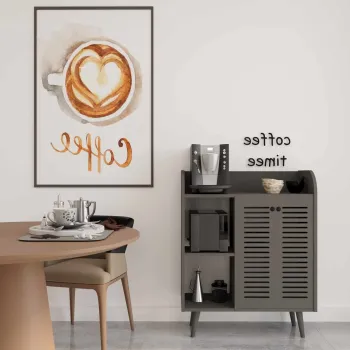 Dulap de bar pentru cafea, Hanah Home, Magnetar, 90x109x40 cm, MDF LAMINAT, Gri 97e5 imagine