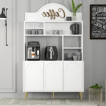 Dulap de bar pentru cafea, Hommy Craft, Lyon 120, 120x202x35 cm, PAL, Alb/Auriu 4bc7 imagine