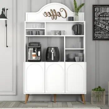 Dulap de bar pentru cafea, Hommy Craft, Lyon 120, 120x202x35 cm, PAL, Alb/Maro 58a7 imagine