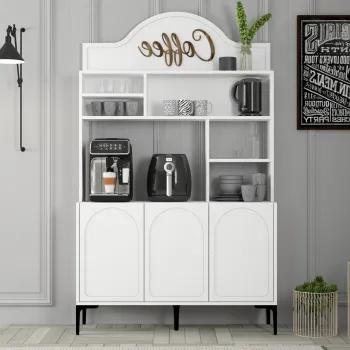 Dulap de bar pentru cafea, Hommy Craft, Lyon 120, 120x202x35 cm, PAL, Alb/Negru 786c imagine