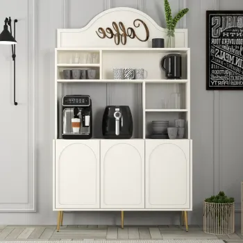 Dulap de bar pentru cafea, Hommy Craft, Lyon 120, 120x202x35 cm, PAL, Crem / Aur 4854 imagine