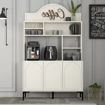 Dulap de bar pentru cafea, Hommy Craft, Lyon 120, 120x202x35 cm, PAL, Crem/Negru 9663 imagine