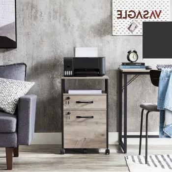 Dulap de birou pentru dosare, Vasagle, cu compartiment A4 si letter, 42x44x69 cm, MDF/PAL/otel, grej 947a imagine