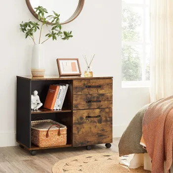 Dulap de birou pentru dosare, Vasagle, cu roti, compartiment A4 si letter, 80x40x66 cm, PAL, maro 6799 imagine
