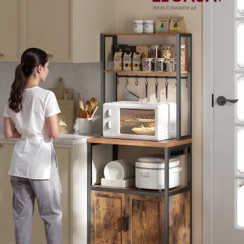 Dulap de bucatarie Coffee Bar, Vasagle, cu priza integrata, 60x40x170 cm, PAL/otel, gri carbune 9ba9 imagine