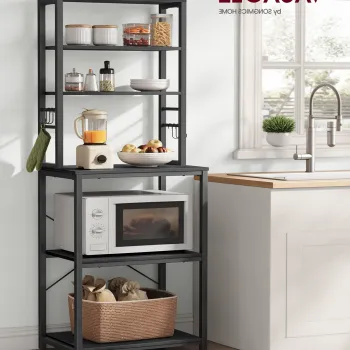 Dulap de bucatarie Industrial Baker, Vasagle, 60x40x167 cm, PAL/otel, gri carbune ab77 imagine