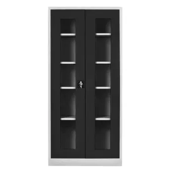 Dulap de depozitare cu incuietoare, Shelvoria, Js1005Si, 92x198x40 cm, Otel, Gri/Negru 0c61 imagine