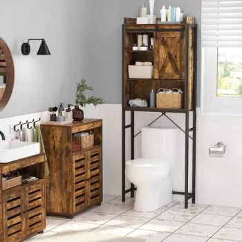 Dulap deasupra vasului de toaleta, Vasagle, 64 x 24 x 171 cm, PAL/otel, maro rustic 3e72 imagine