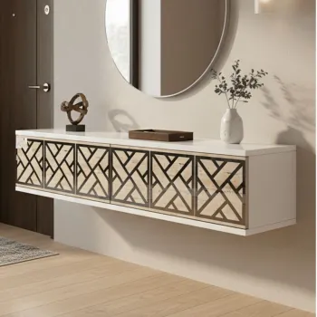 Dulap, Hanah Home, Arex 120, 120x25.5x29.6 cm, Alb / Argintiu / Travertin af3f imagine
