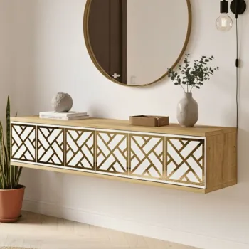 Dulap, Hanah Home, Arex 120, 120x25.5x29.6 cm, Stejar Safir / Alb / Auriu eac5 imagine