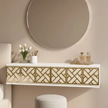 Dulap, Hanah Home, Arex 120, 120x25.5x29.6 cm, White / Travertine / Gold bda9 imagine