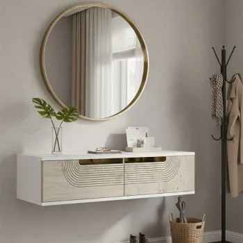Dulap, Hanah Home, Meyra 120, 120x25.5x29.6 cm, White / Travertine / Gold 390b imagine