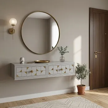 Dulap, Hanah Home, Moka 120, 120x25.5x29.6 cm, Alb/Auriu 8de9 imagine
