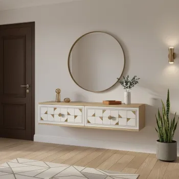 Dulap, Hanah Home, Moka 120, 120x25.5x29.6 cm, Stejar Safir / Alb / Auriu 2399 imagine